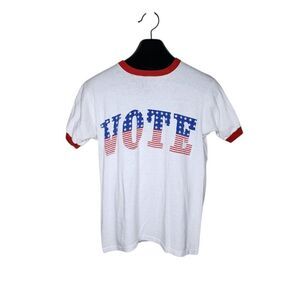 Vintage 80s Political Elect Ringer Tshirt Nevada Judge Brown Mens M White Vote